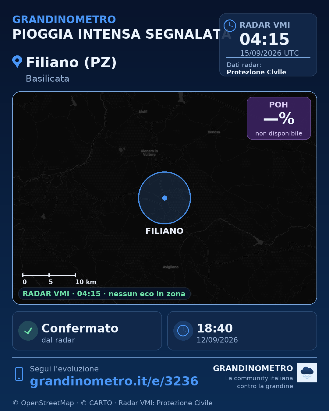 Mappa dell'evento: pioggia intensa a Filiano (PZ)