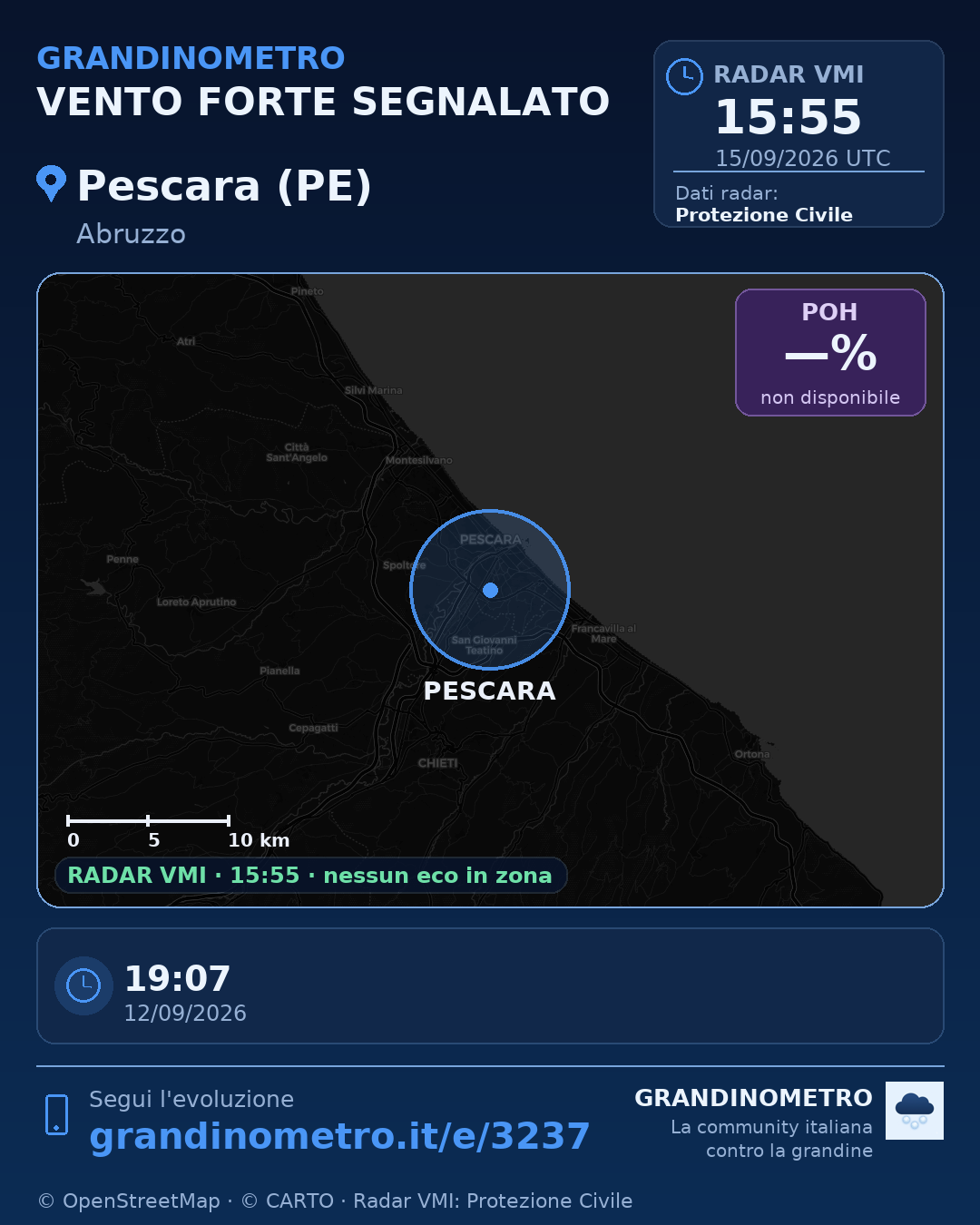 Mappa dell'evento: vento forte a Pescara (PE)