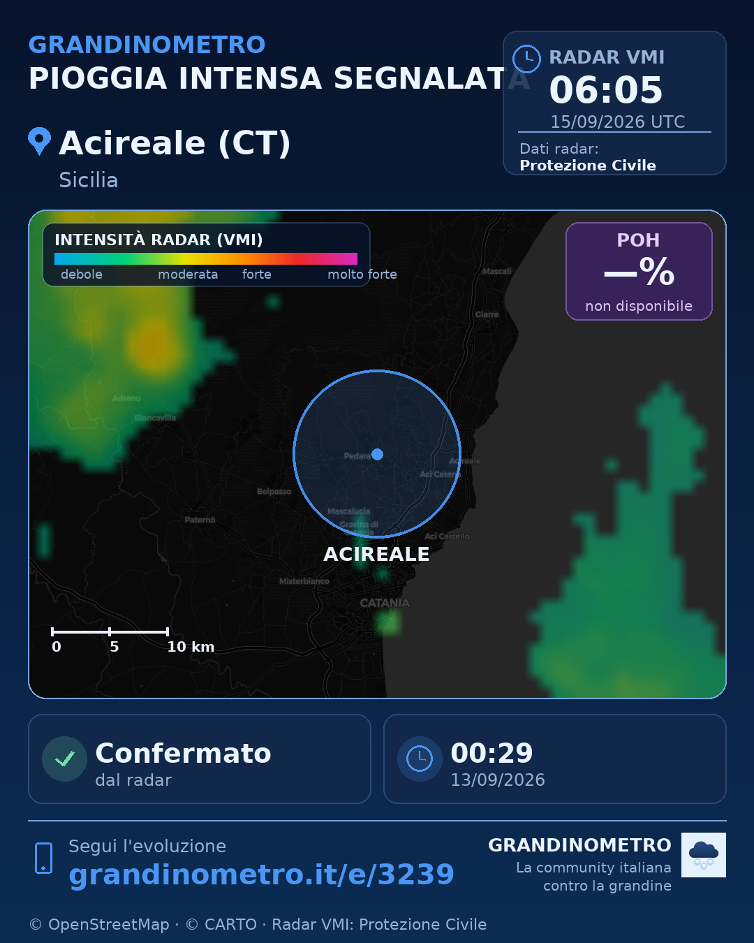 Mappa dell'evento: pioggia intensa ad Acireale (CT)