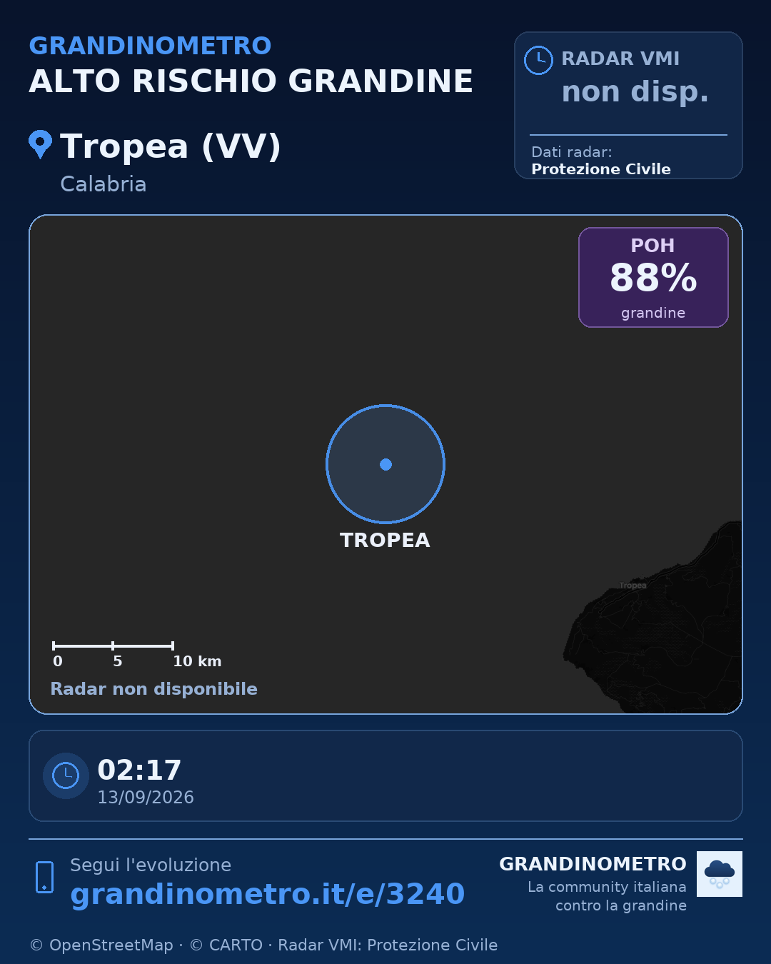 Mappa dell'evento: grandine a Tropea (VV)