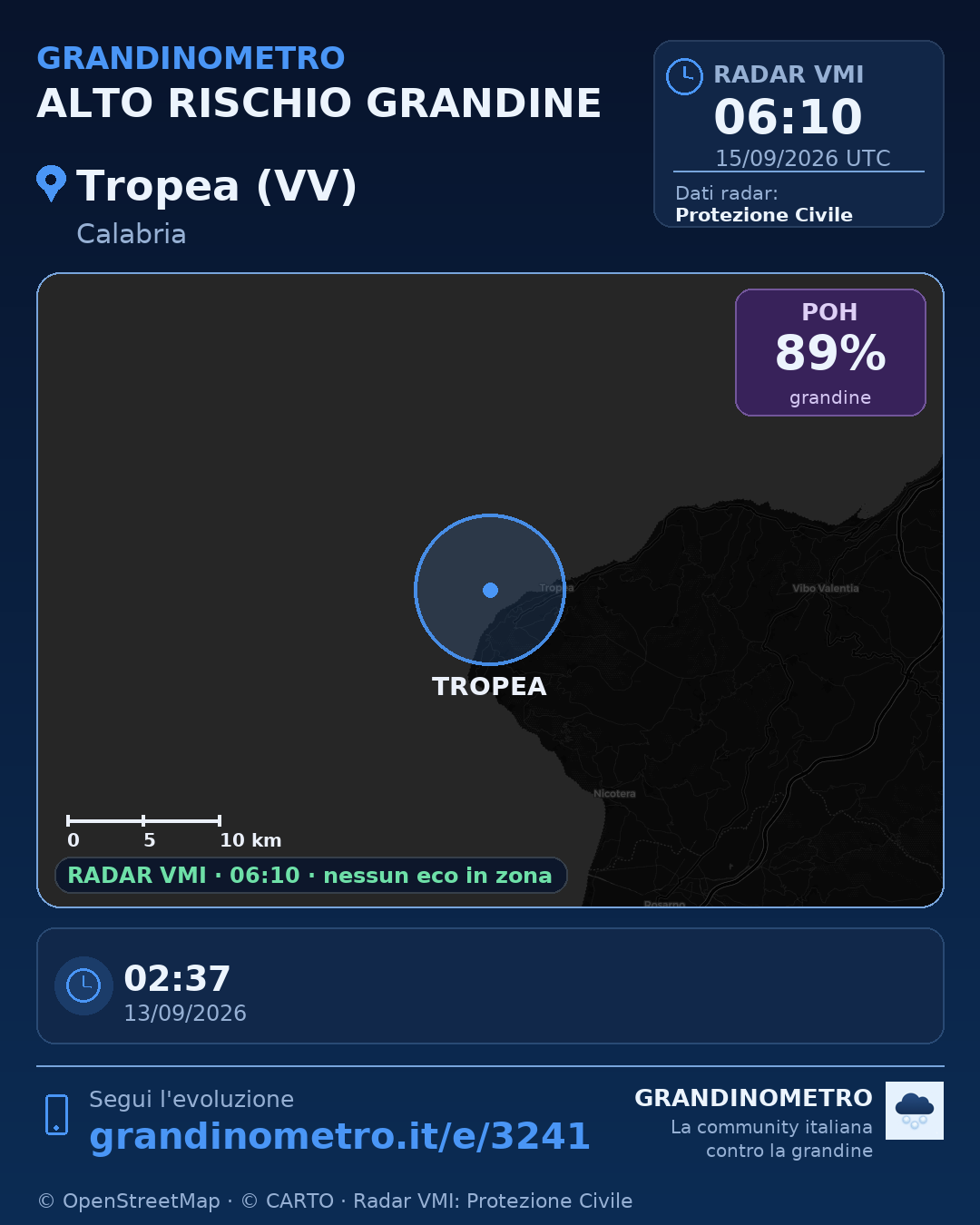 Mappa dell'evento: grandine a Tropea (VV)
