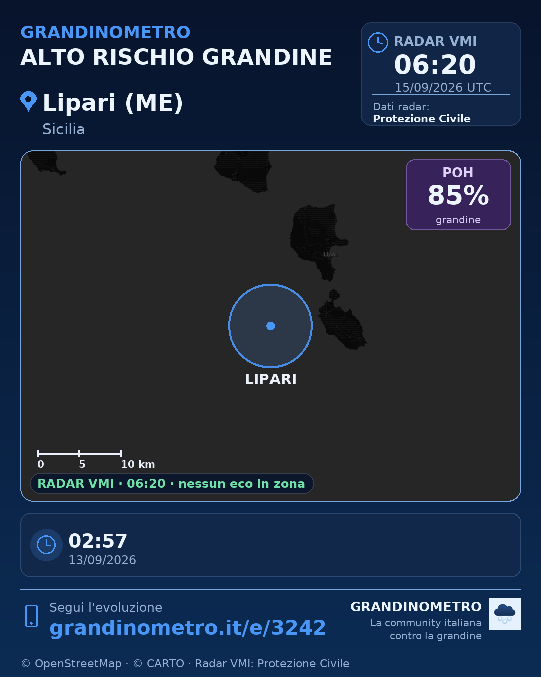 Mappa dell'evento: grandine a Lipari (ME)