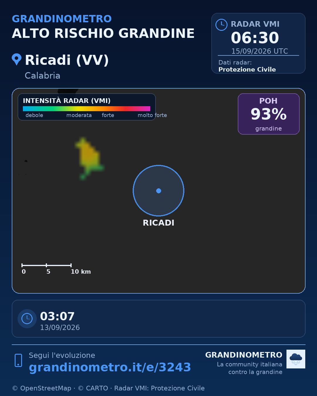 Mappa dell'evento: grandine a Ricadi (VV)