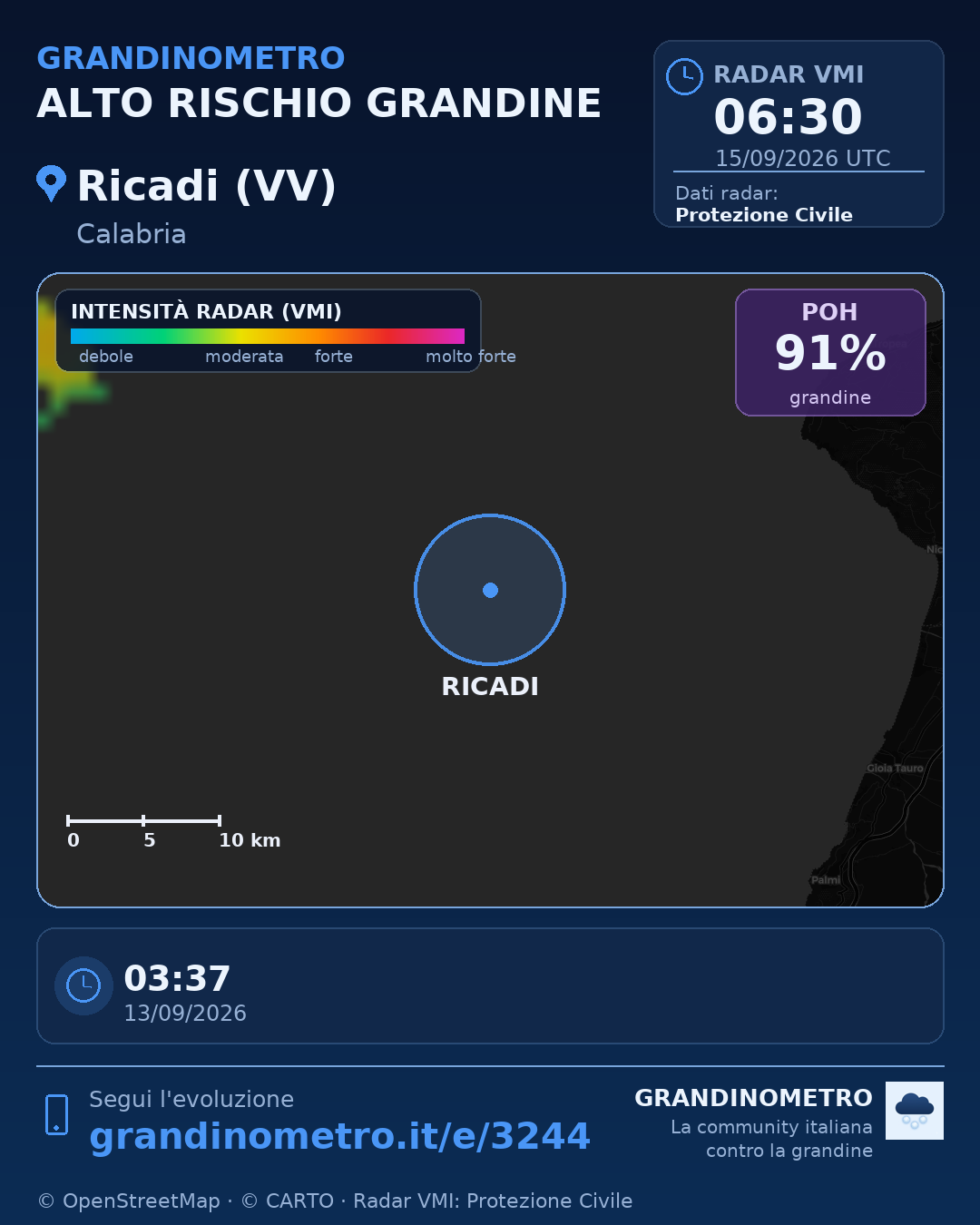 Mappa dell'evento: grandine a Ricadi (VV)