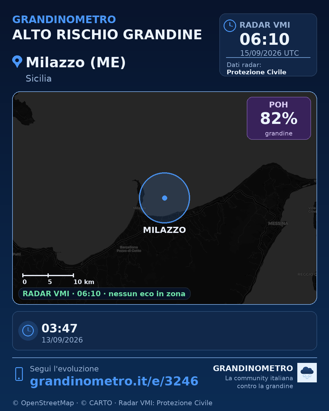 Mappa dell'evento: grandine a Milazzo (ME)