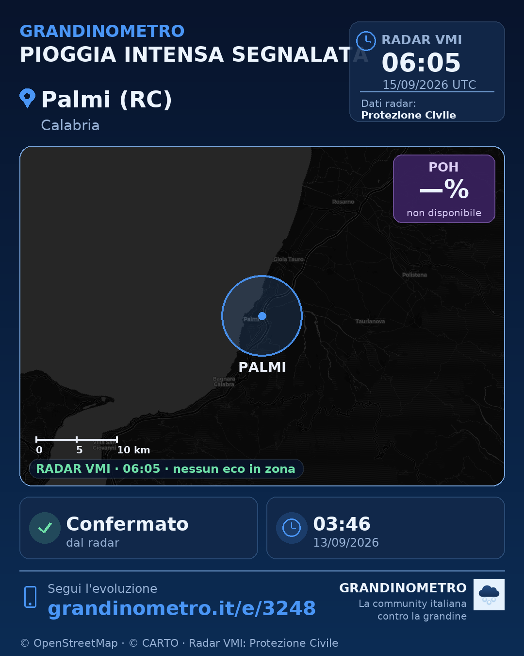 Mappa dell'evento: pioggia intensa a Palmi (RC)