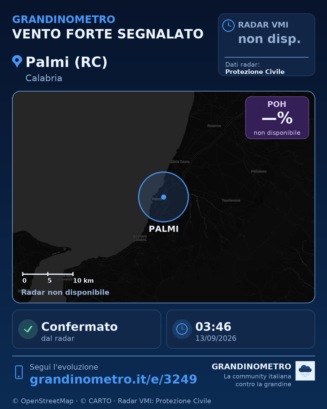 Mappa dell'evento: vento forte a Palmi (RC)