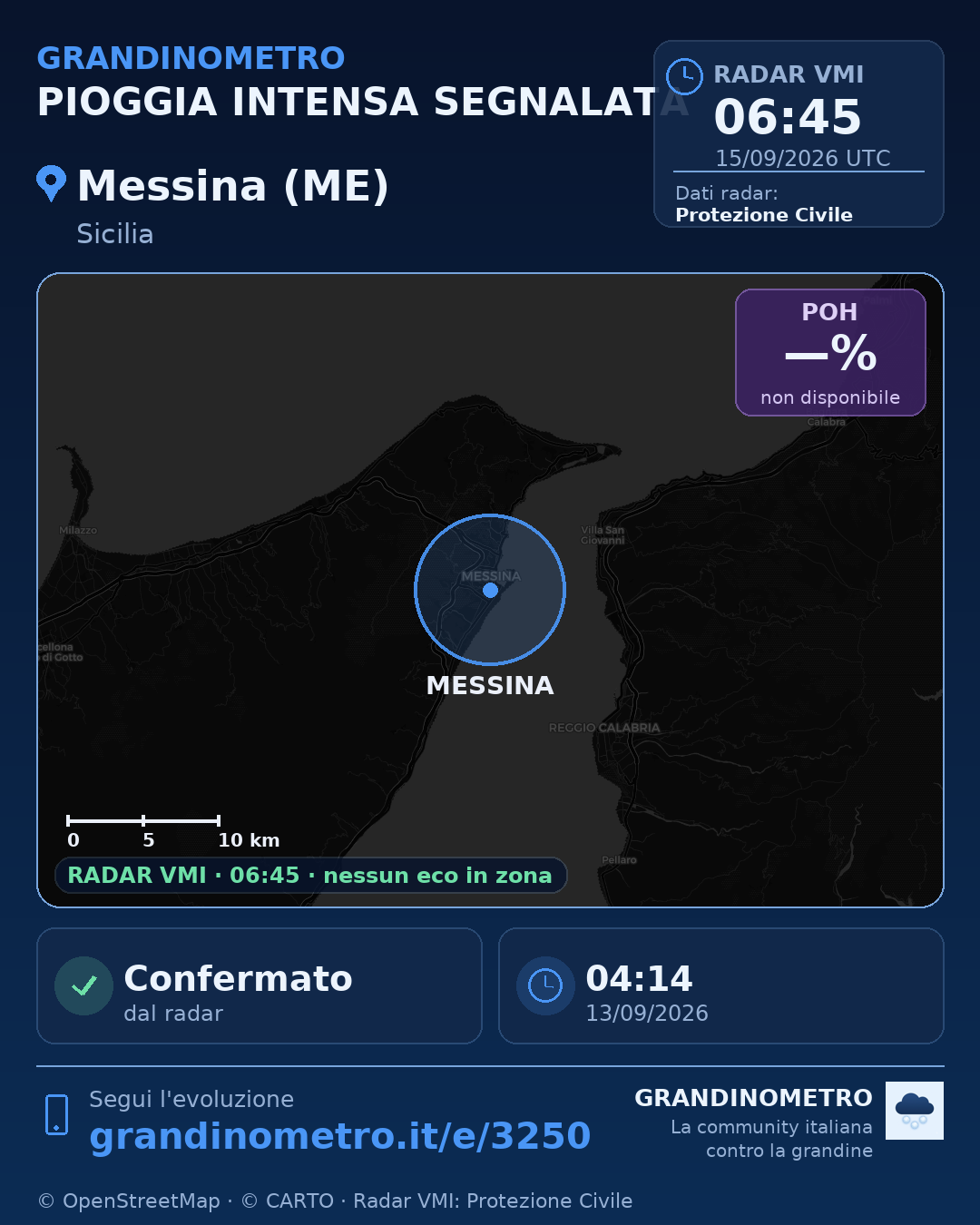 Mappa dell'evento: pioggia intensa a Messina (ME)