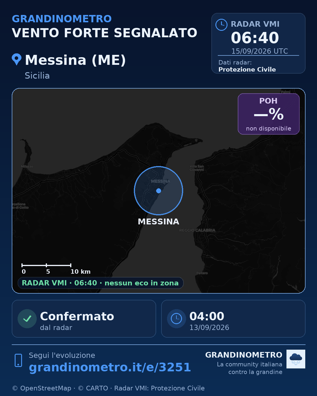 Mappa dell'evento: vento forte a Messina (ME)
