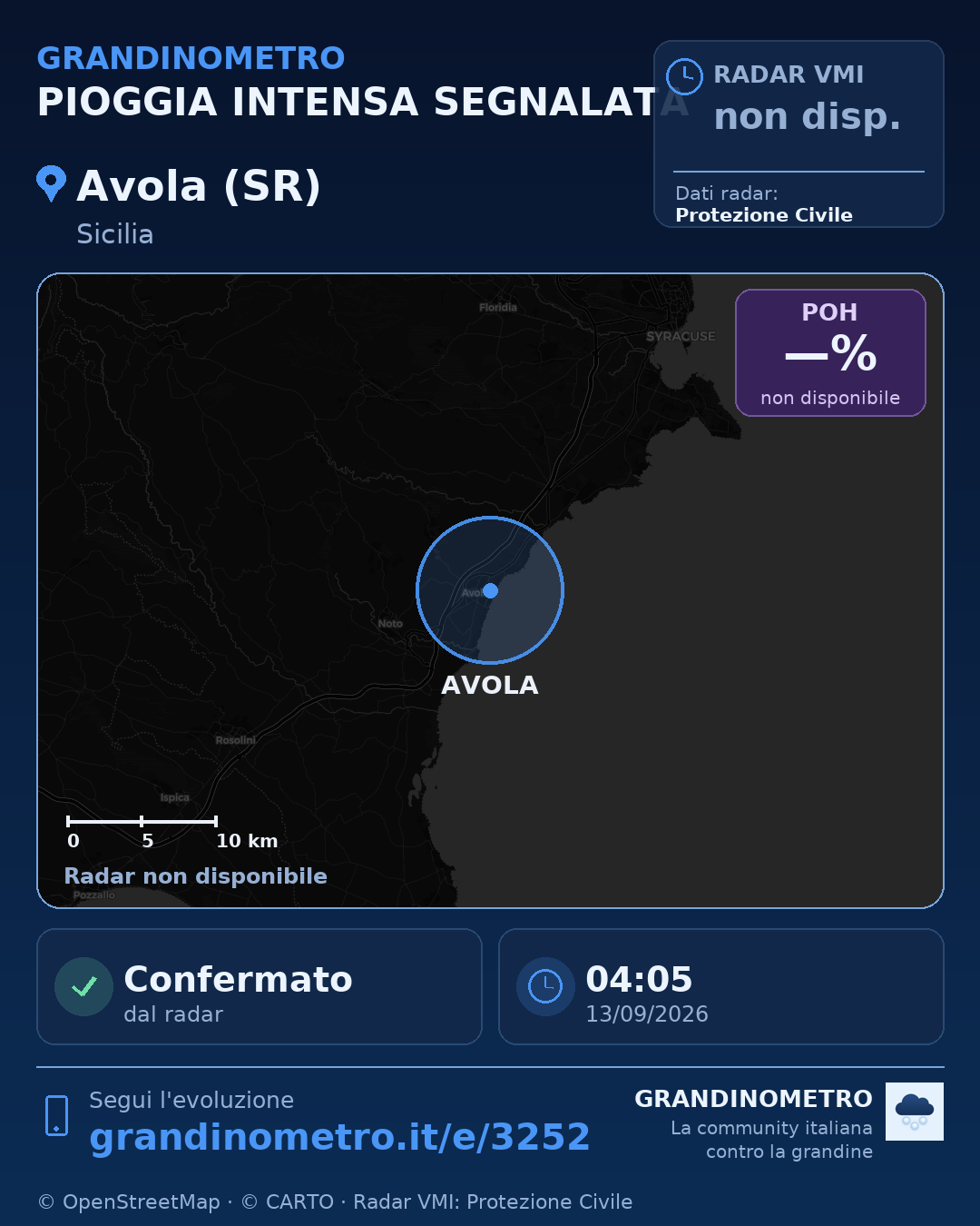 Mappa dell'evento: pioggia intensa ad Avola (SR)