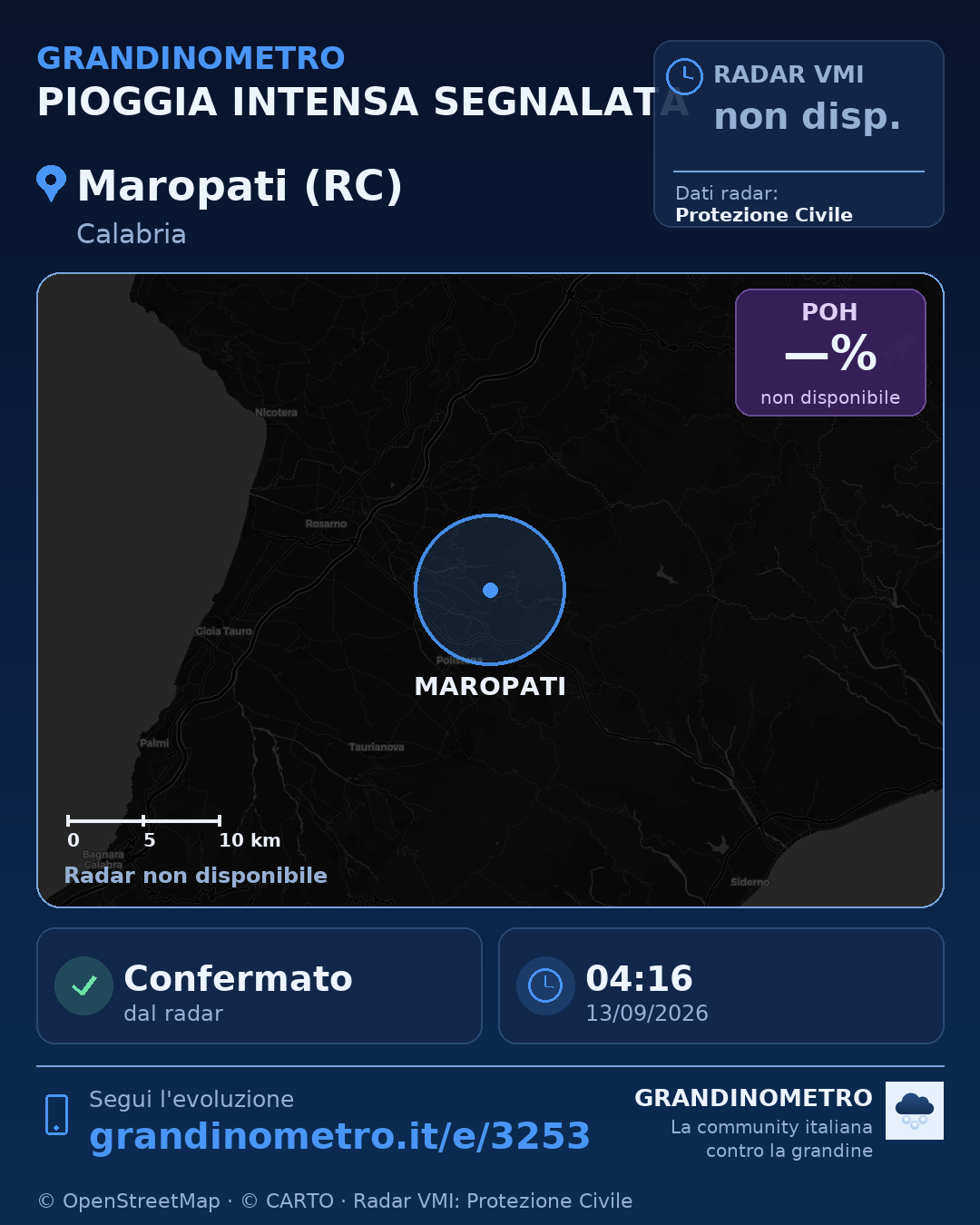 Mappa dell'evento: pioggia intensa a Maropati (RC)