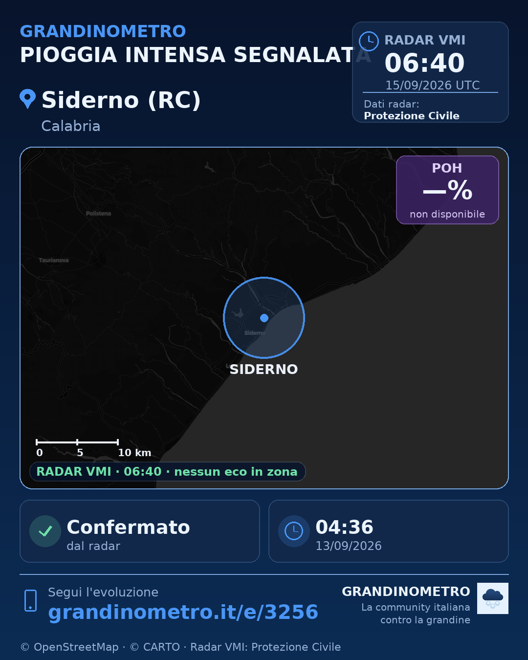 Mappa dell'evento: pioggia intensa a Siderno (RC)