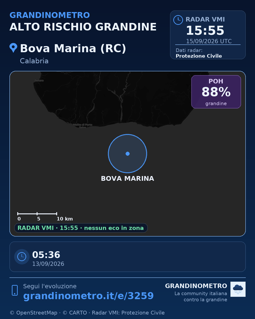 Mappa dell'evento: grandine a Bova Marina (RC)