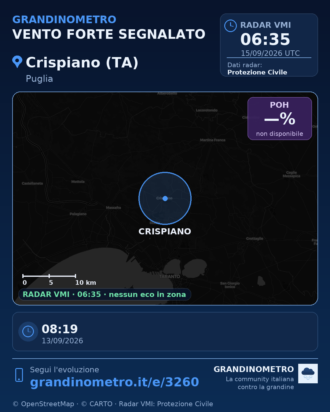 Mappa dell'evento: vento forte a Crispiano (TA)
