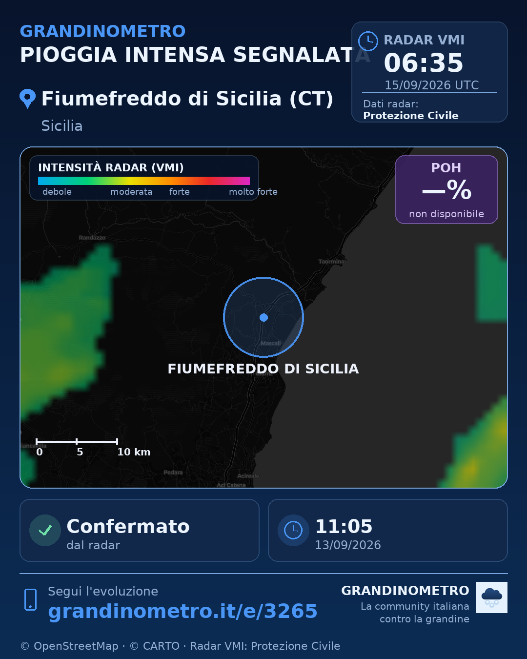 Mappa dell'evento: pioggia intensa a Fiumefreddo di Sicilia (CT)