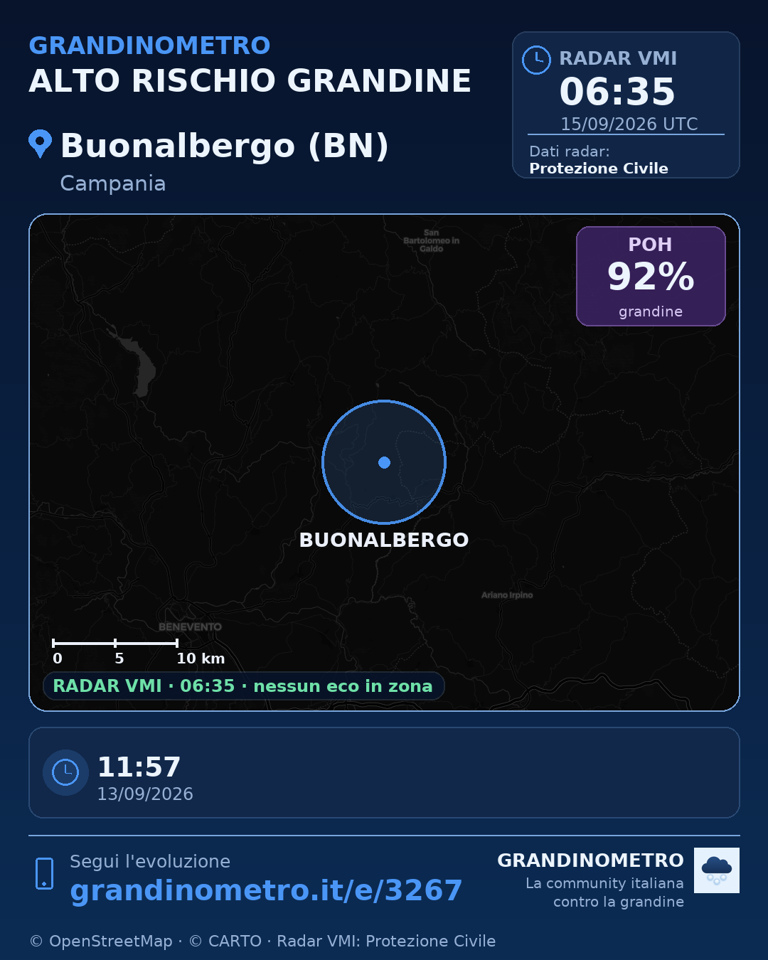 Mappa dell'evento: grandine a Buonalbergo (BN)