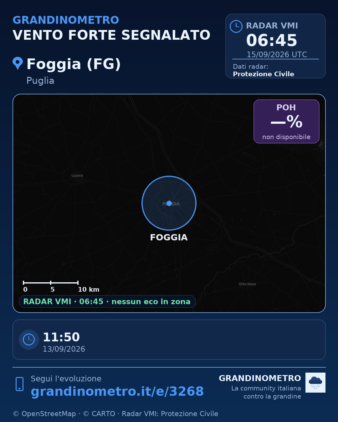 Mappa dell'evento: vento forte a Foggia (FG)