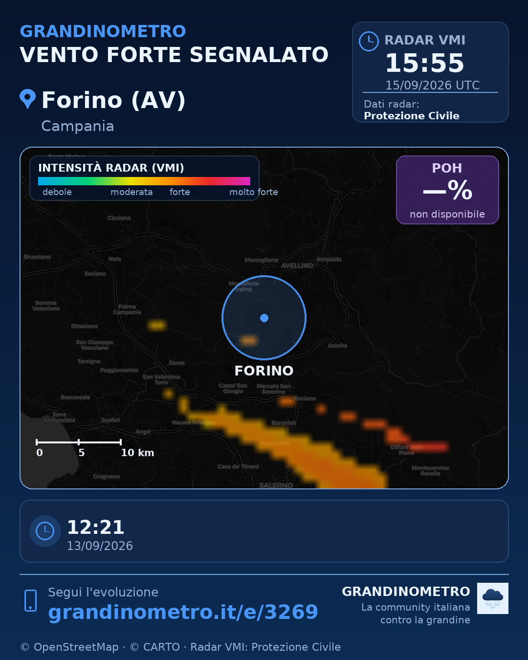 Mappa dell'evento: vento forte a Forino (AV)