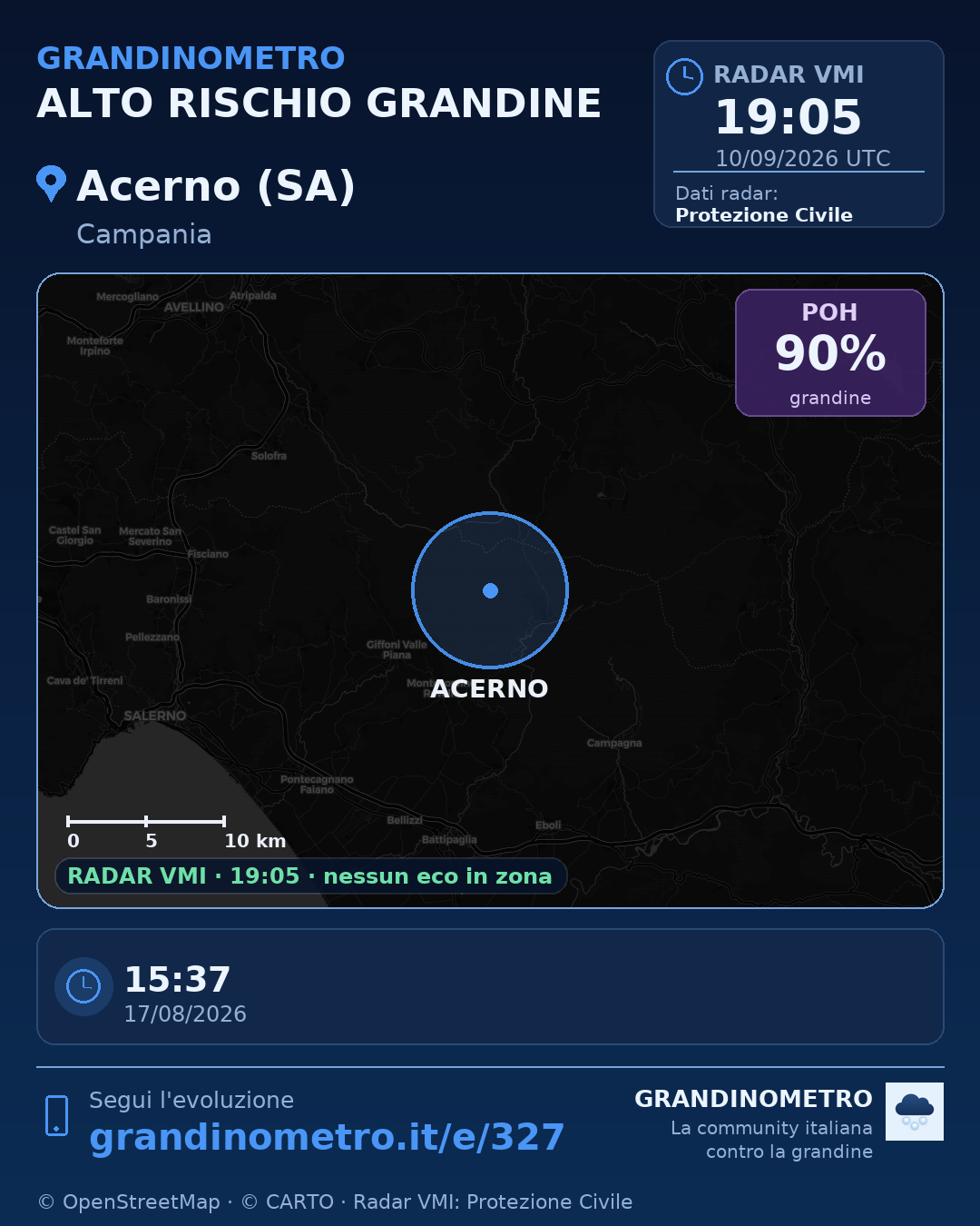 Mappa dell'evento: grandine ad Acerno (SA)