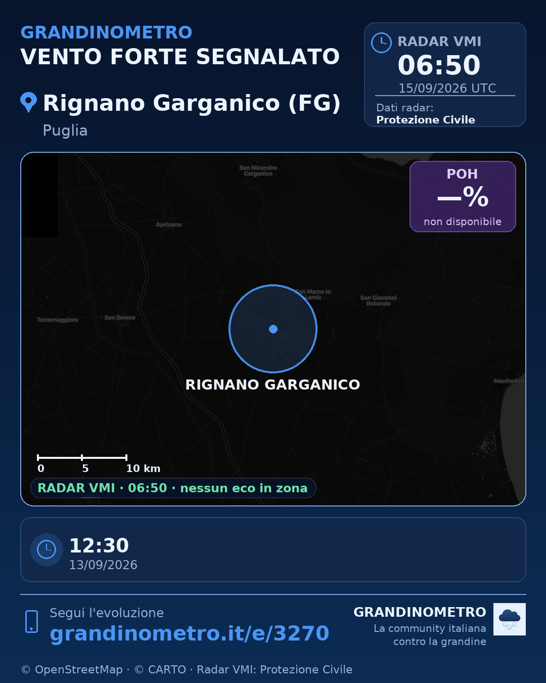 Mappa dell'evento: vento forte a Rignano Garganico (FG)