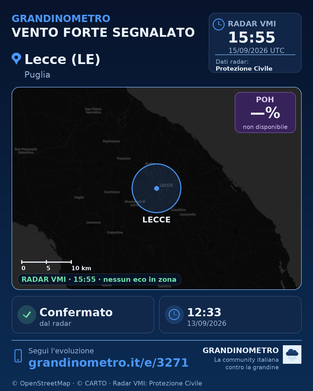 Mappa dell'evento: vento forte a Lecce (LE)