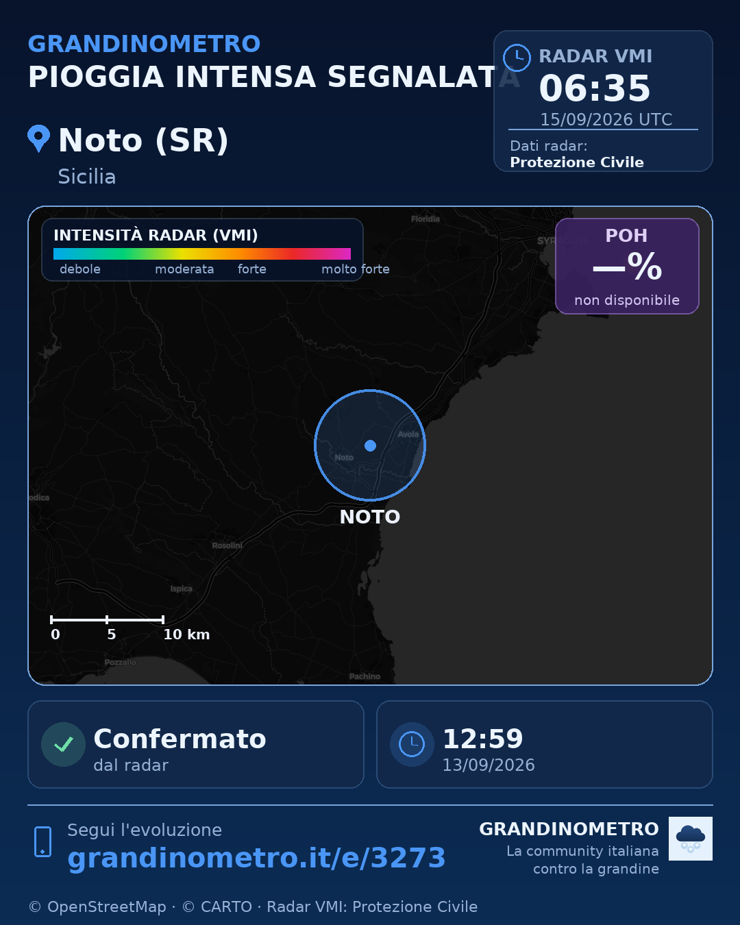 Mappa dell'evento: pioggia intensa a Noto (SR)