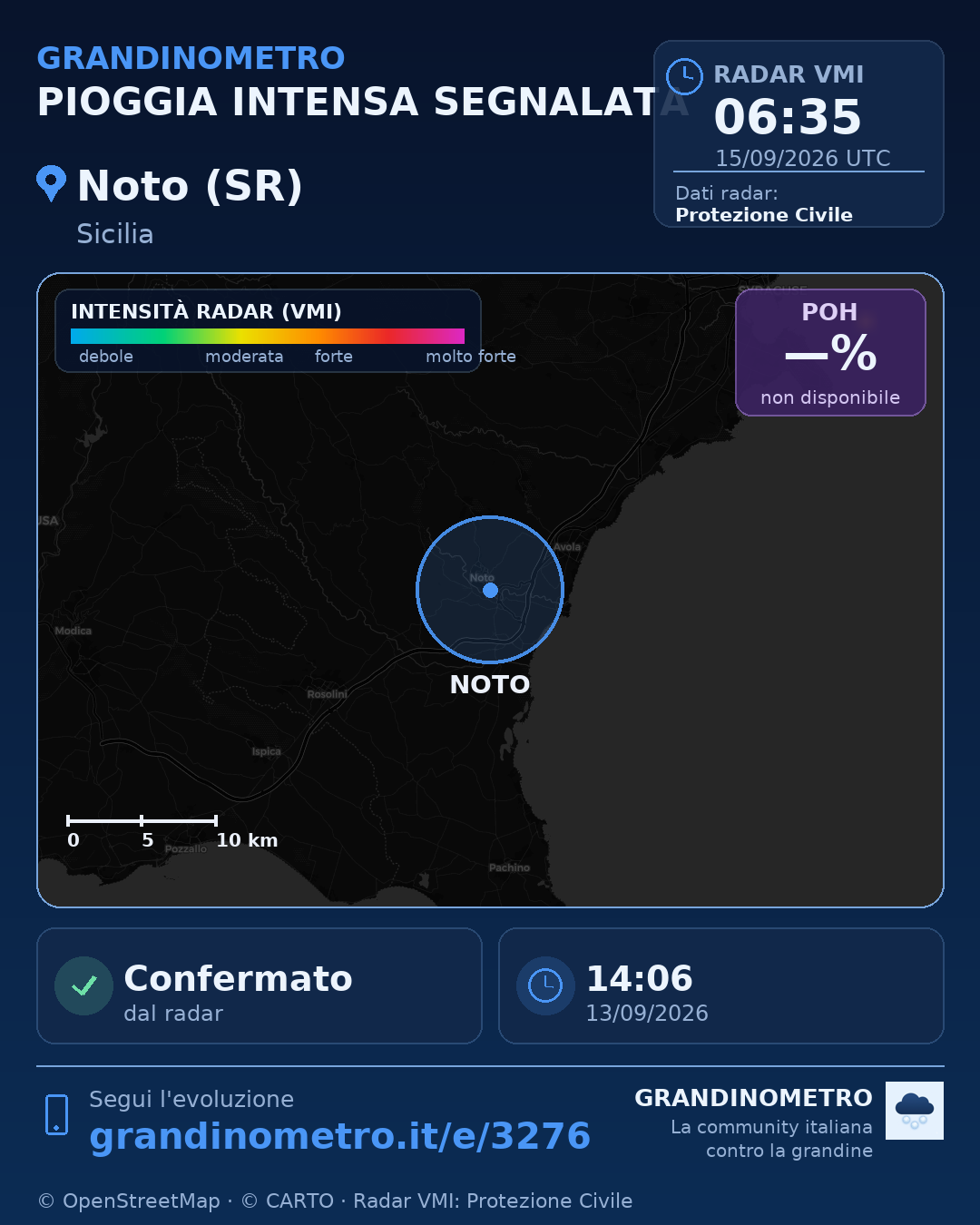 Mappa dell'evento: pioggia intensa a Noto (SR)