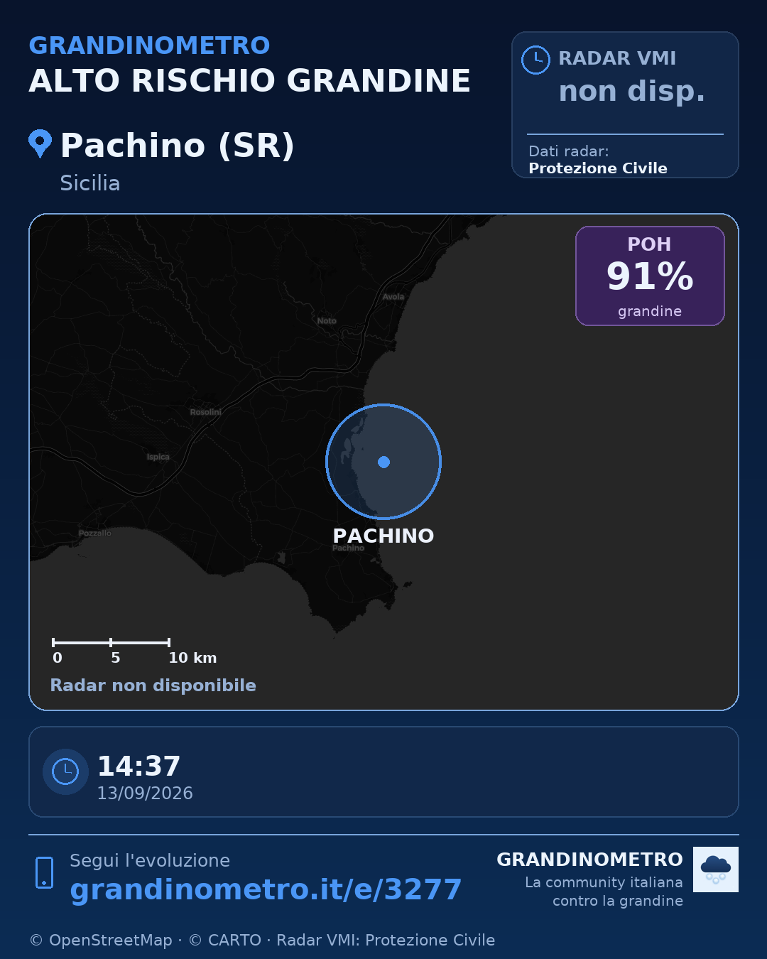 Mappa dell'evento: grandine a Pachino (SR)
