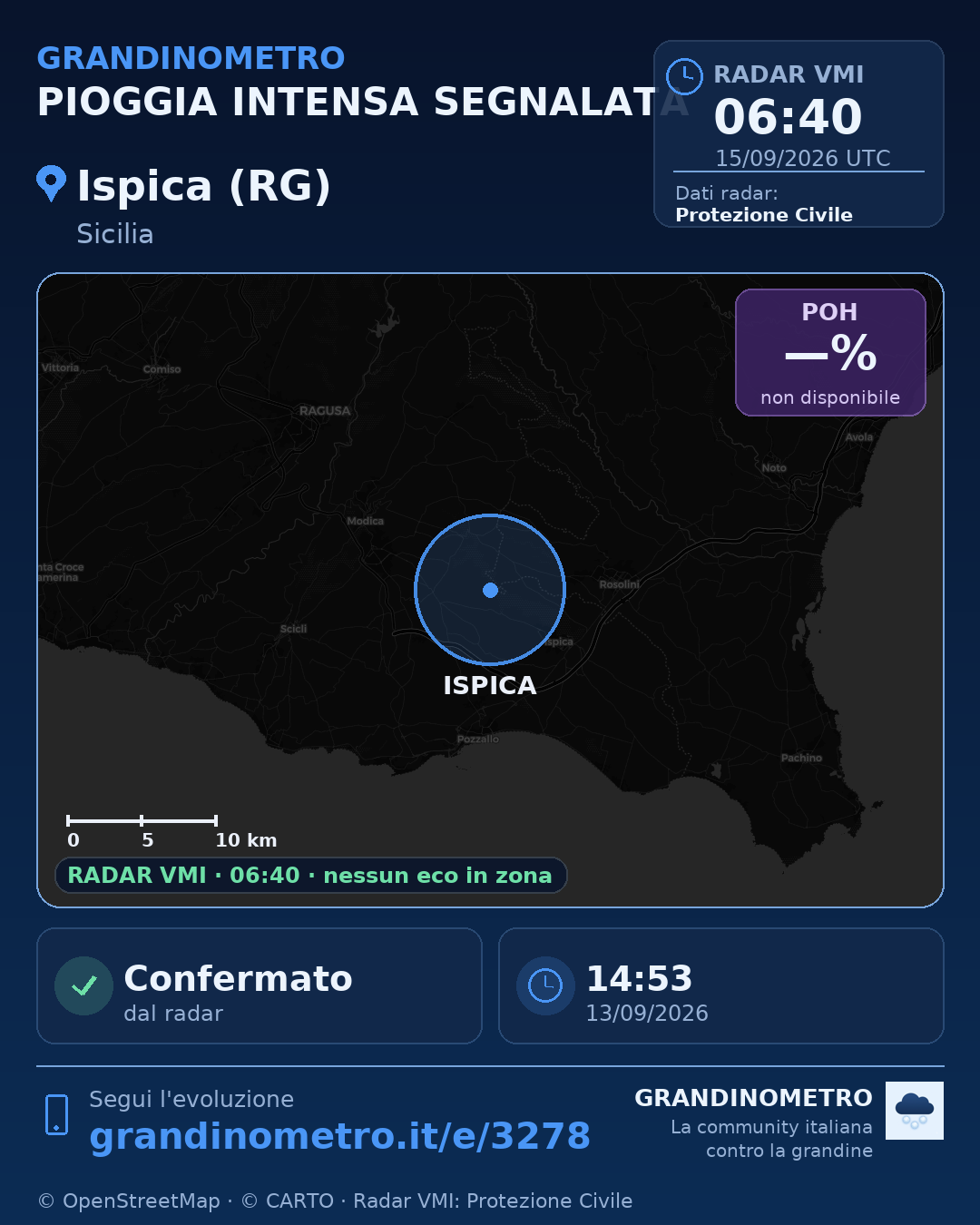 Mappa dell'evento: pioggia intensa a Ispica (RG)