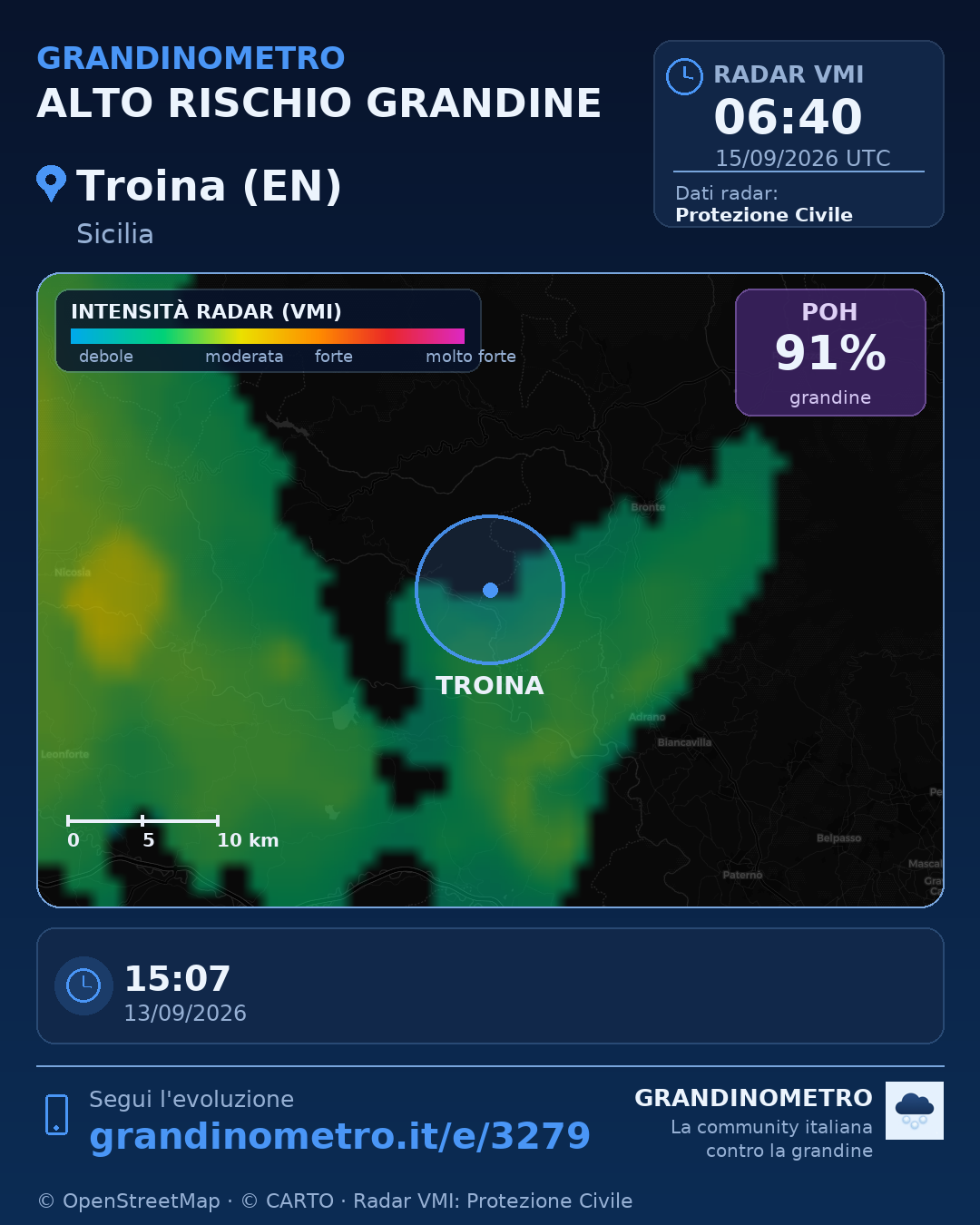 Mappa dell'evento: grandine a Troina (EN)
