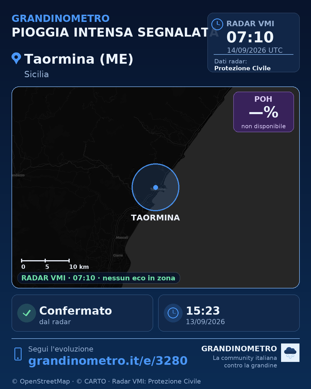 Mappa dell'evento: pioggia intensa a Taormina (ME)