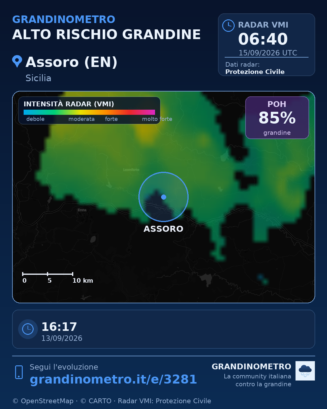 Mappa dell'evento: grandine ad Assoro (EN)