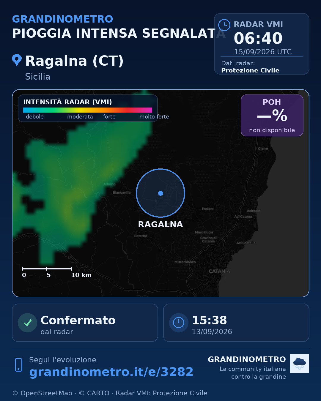 Mappa dell'evento: pioggia intensa a Ragalna (CT)