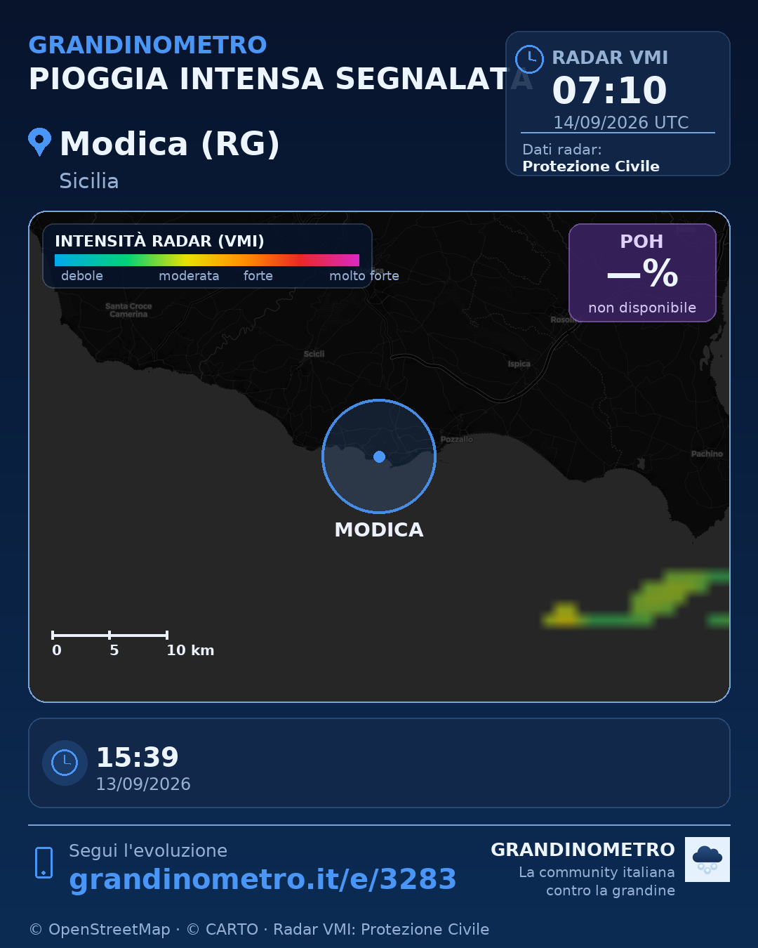 Mappa dell'evento: pioggia intensa a Modica (RG)
