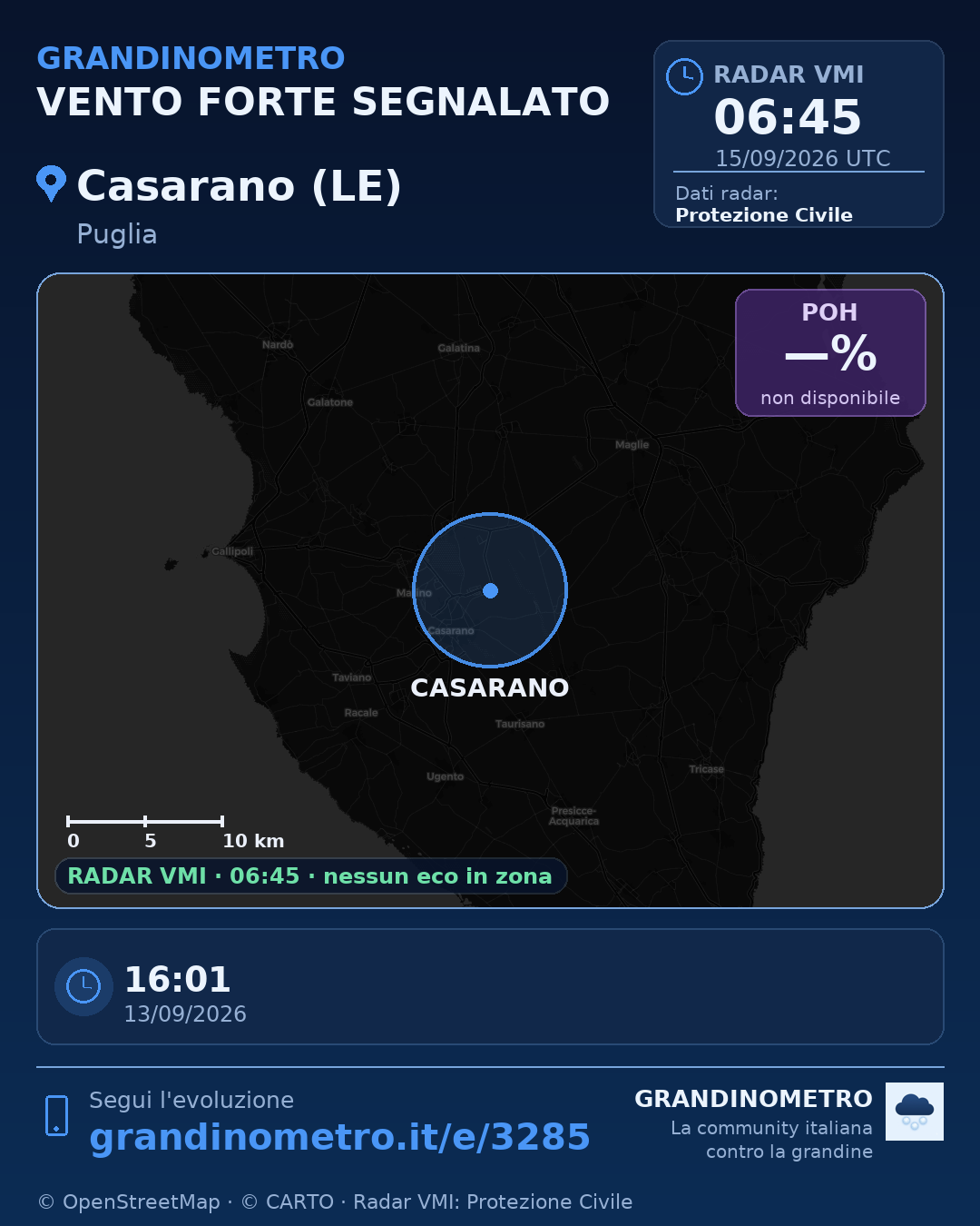 Mappa dell'evento: vento forte a Casarano (LE)