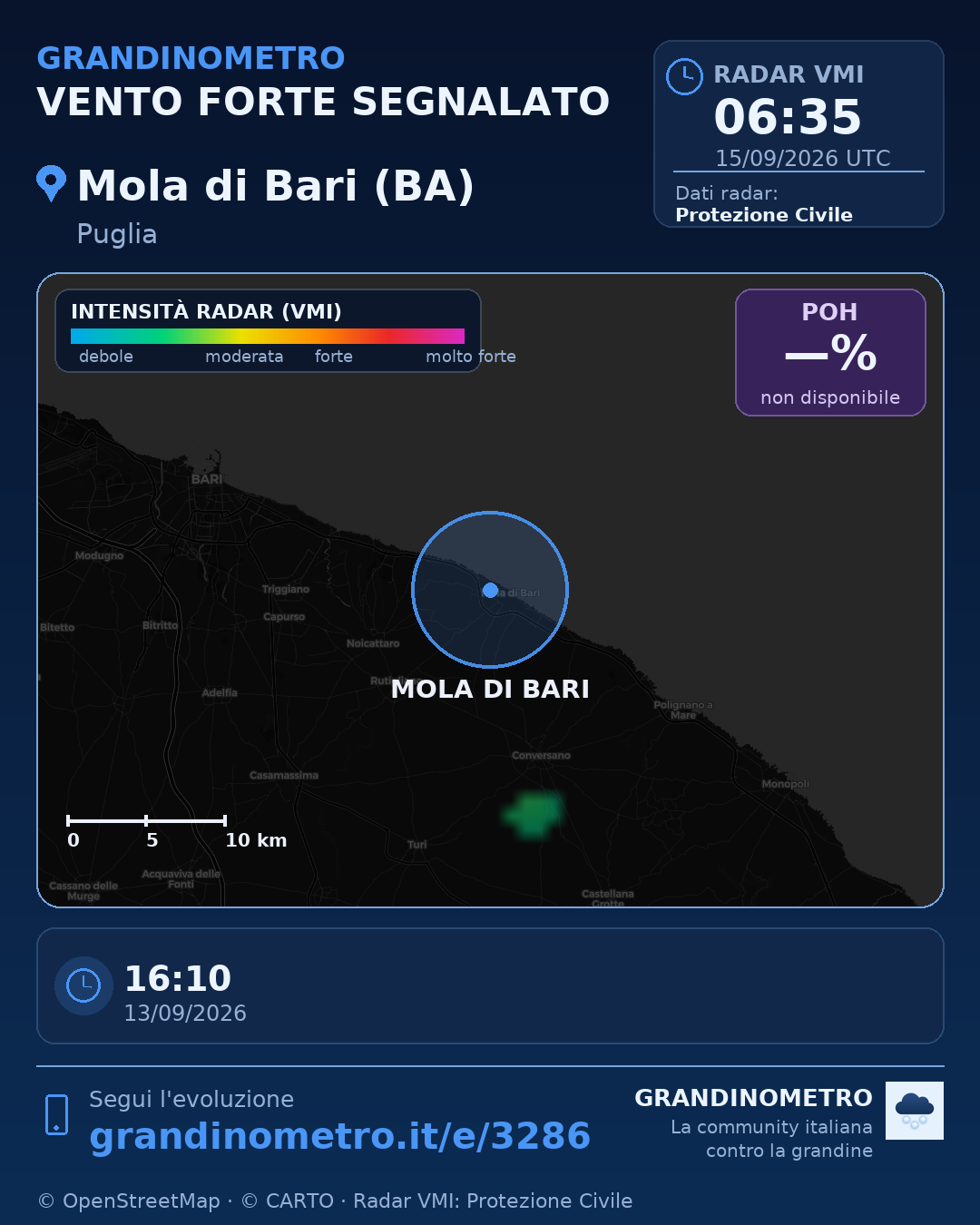 Mappa dell'evento: vento forte a Mola di Bari (BA)