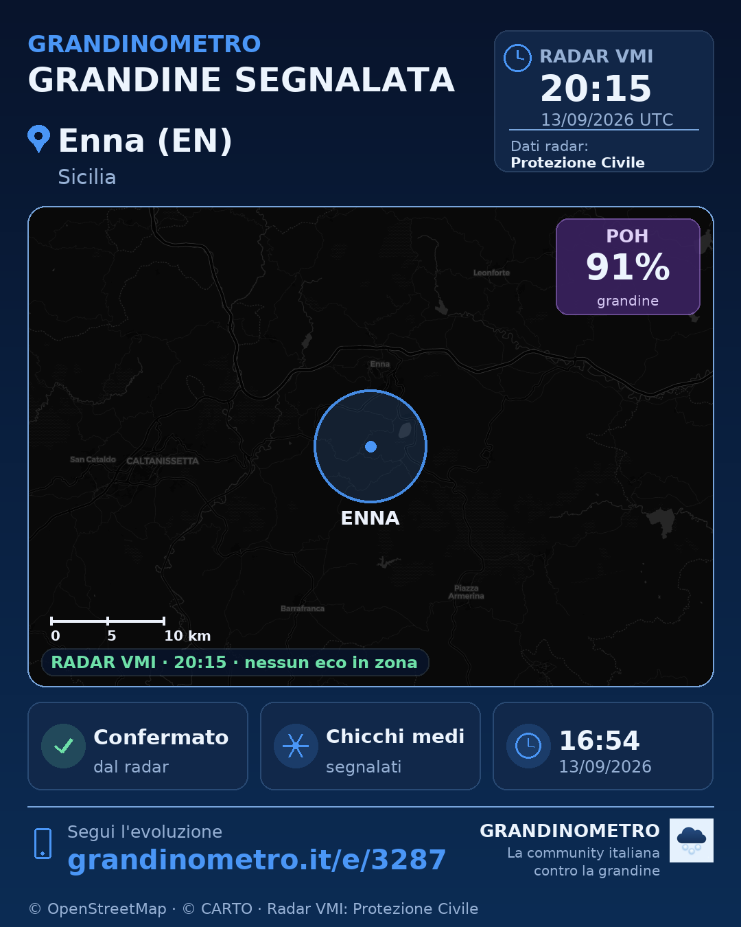 Mappa dell'evento: grandine a Enna (EN)