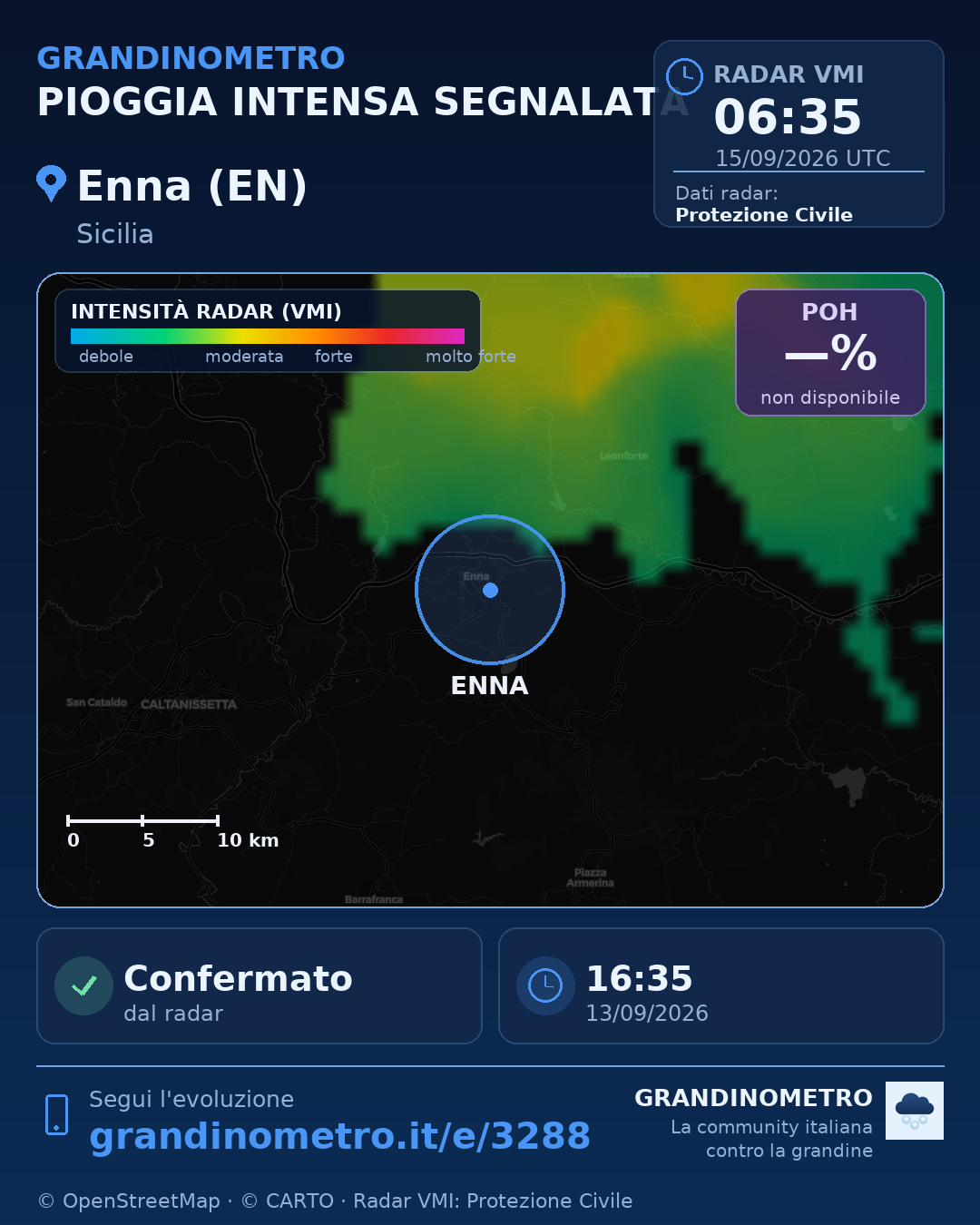Mappa dell'evento: pioggia intensa a Enna (EN)