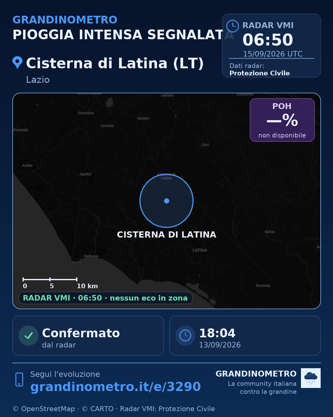 Mappa dell'evento: pioggia intensa a Cisterna di Latina (LT)