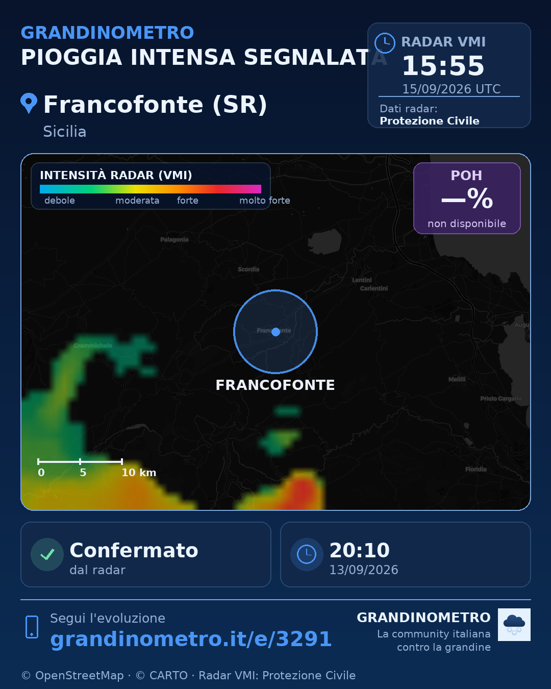 Mappa dell'evento: pioggia intensa a Francofonte (SR)