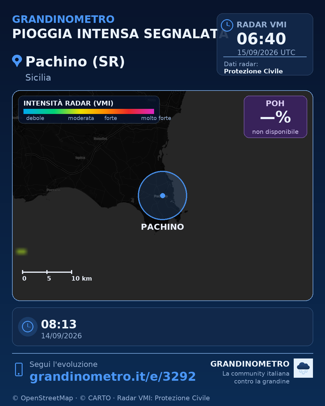 Mappa dell'evento: pioggia intensa a Pachino (SR)