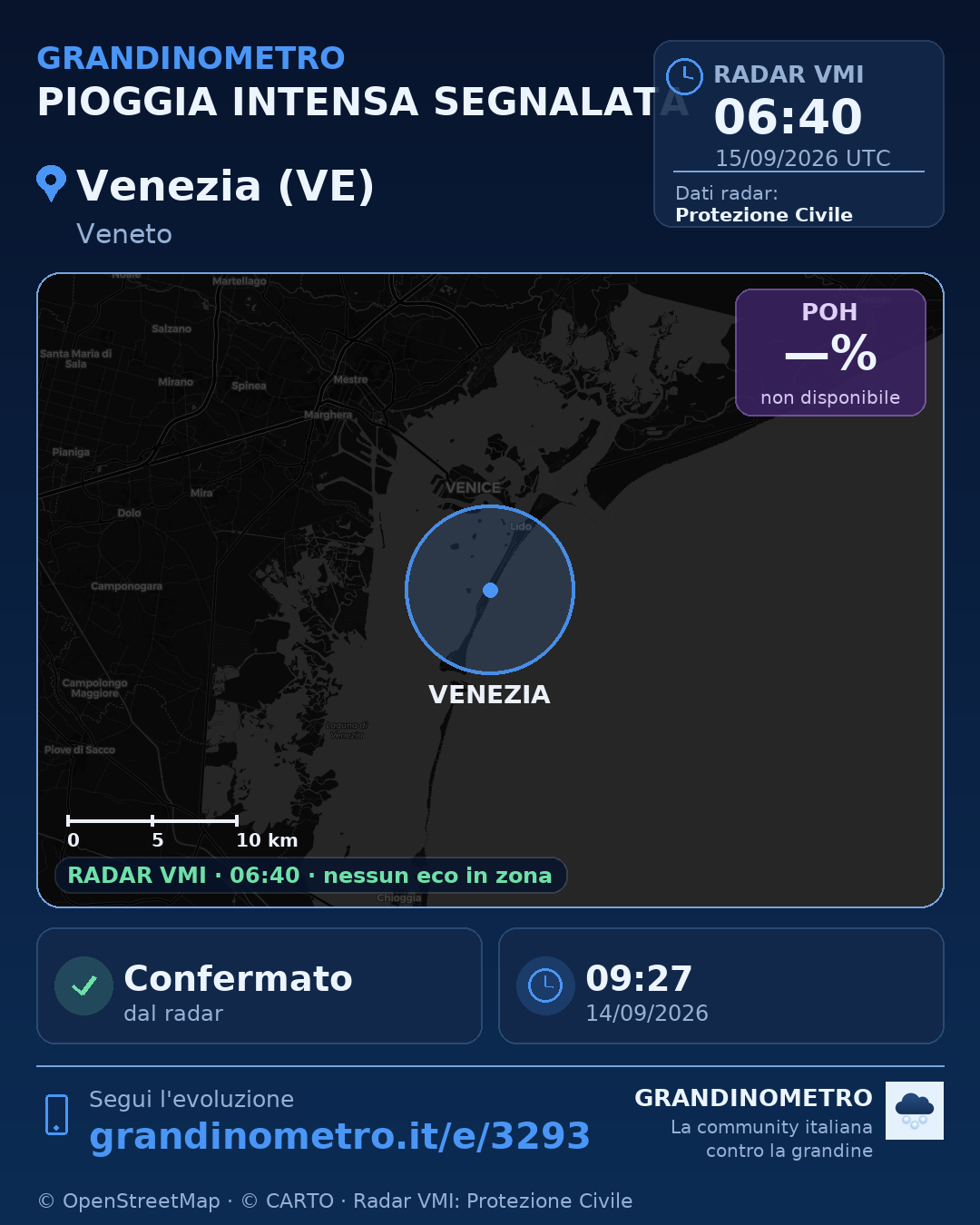 Mappa dell'evento: pioggia intensa a Venezia (VE)