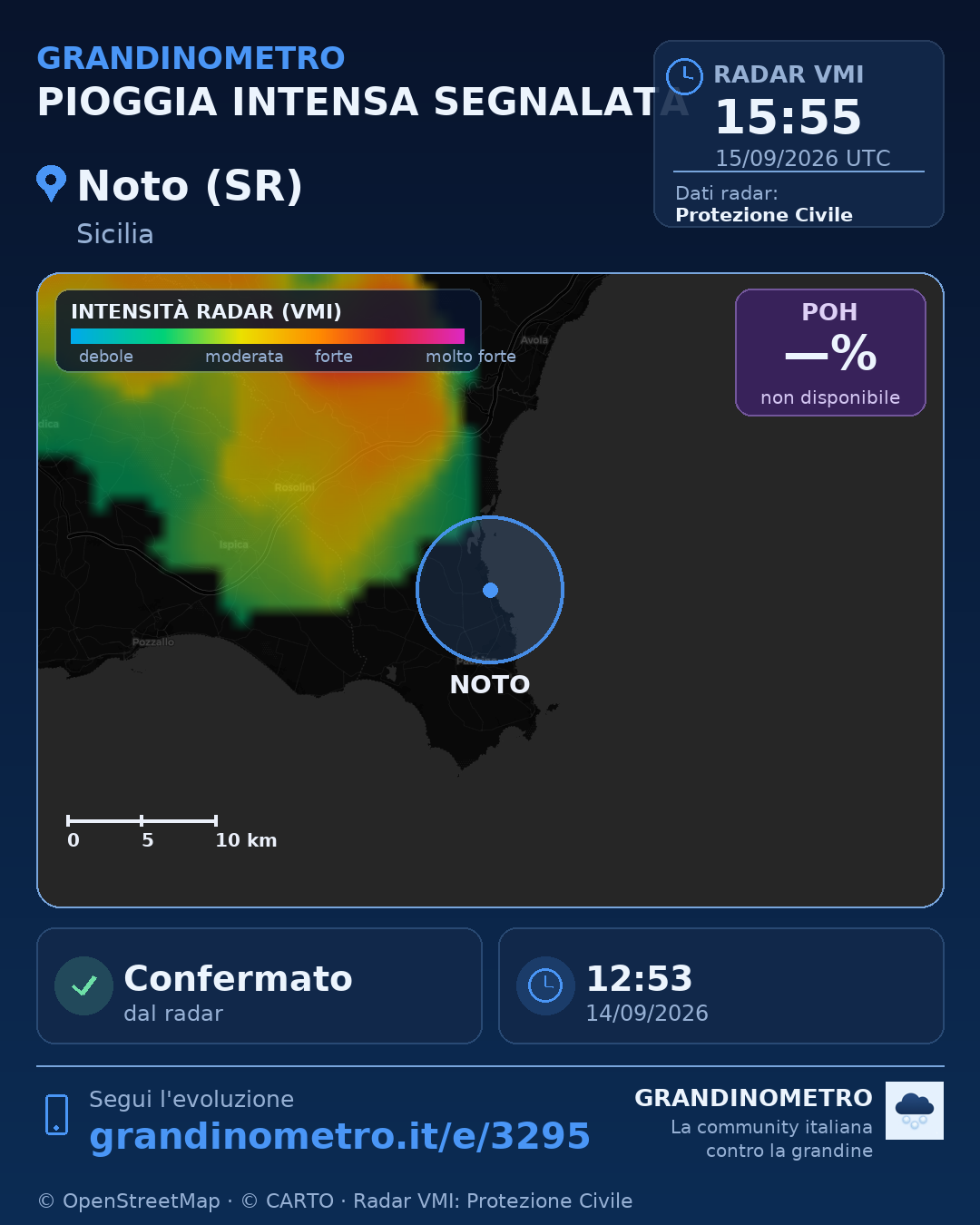 Mappa dell'evento: pioggia intensa a Noto (SR)