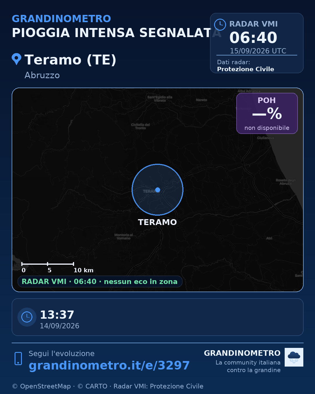 Mappa dell'evento: pioggia intensa a Teramo (TE)