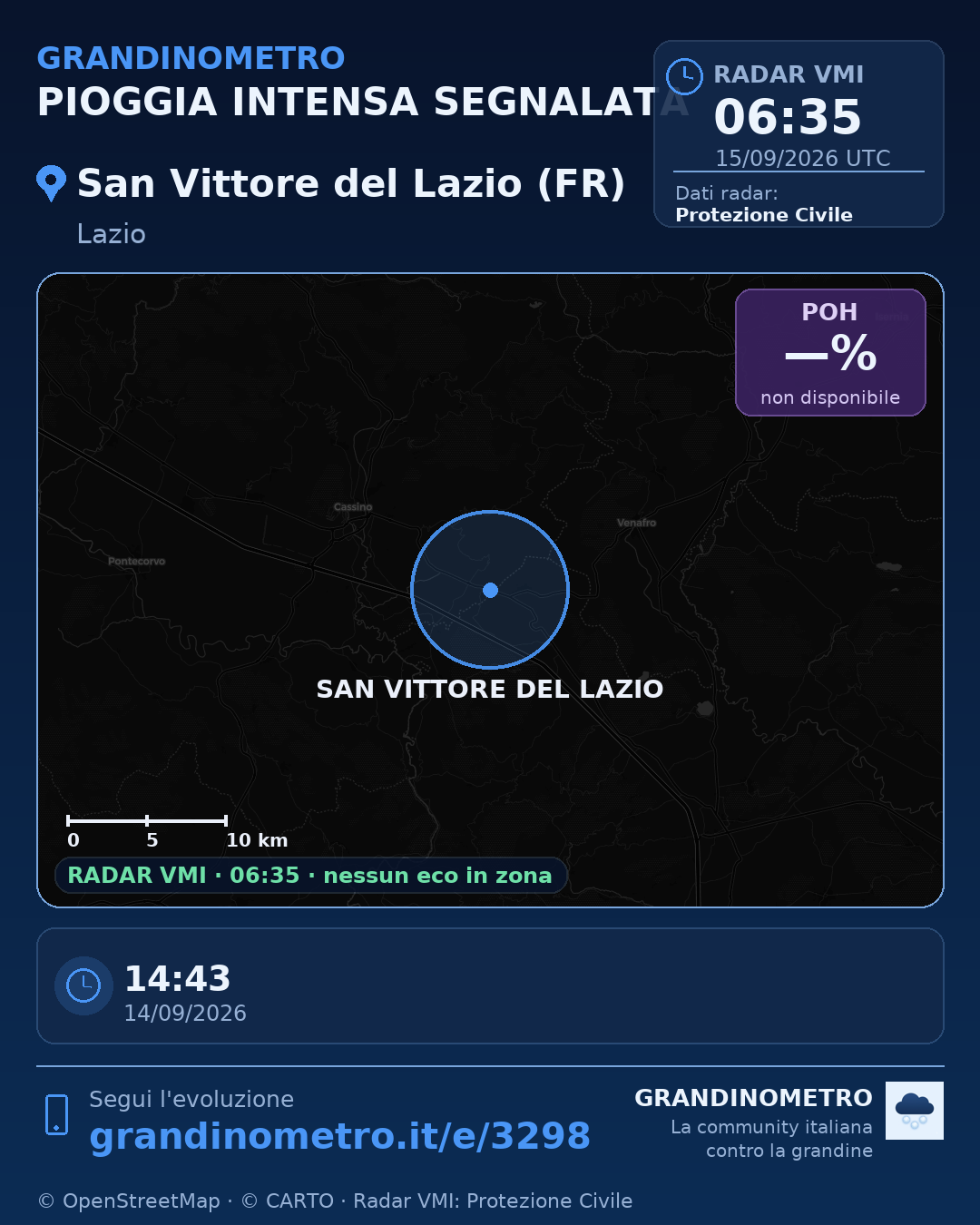 Mappa dell'evento: pioggia intensa a San Vittore del Lazio (FR)