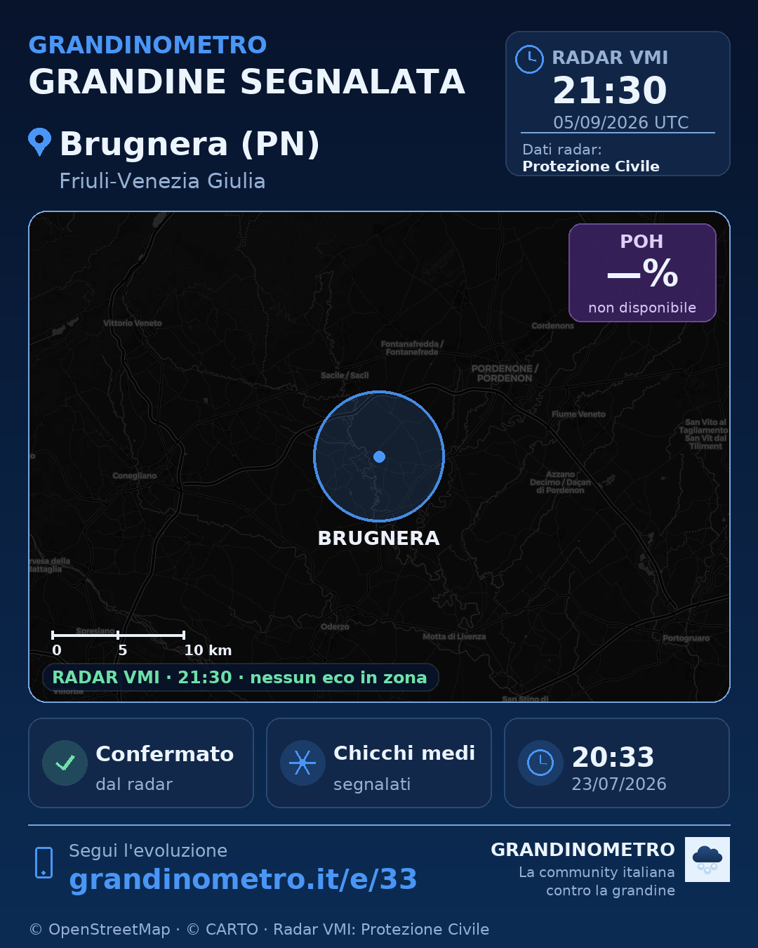 Mappa dell'evento: grandine a Brugnera (PN)