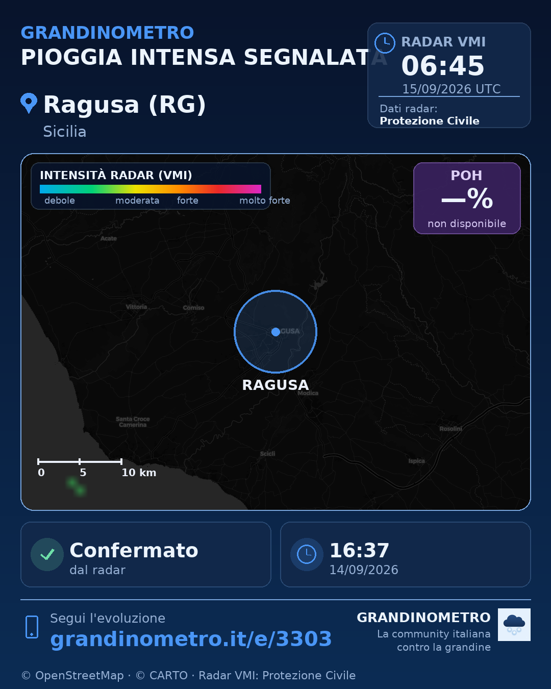 Mappa dell'evento: pioggia intensa a Ragusa (RG)