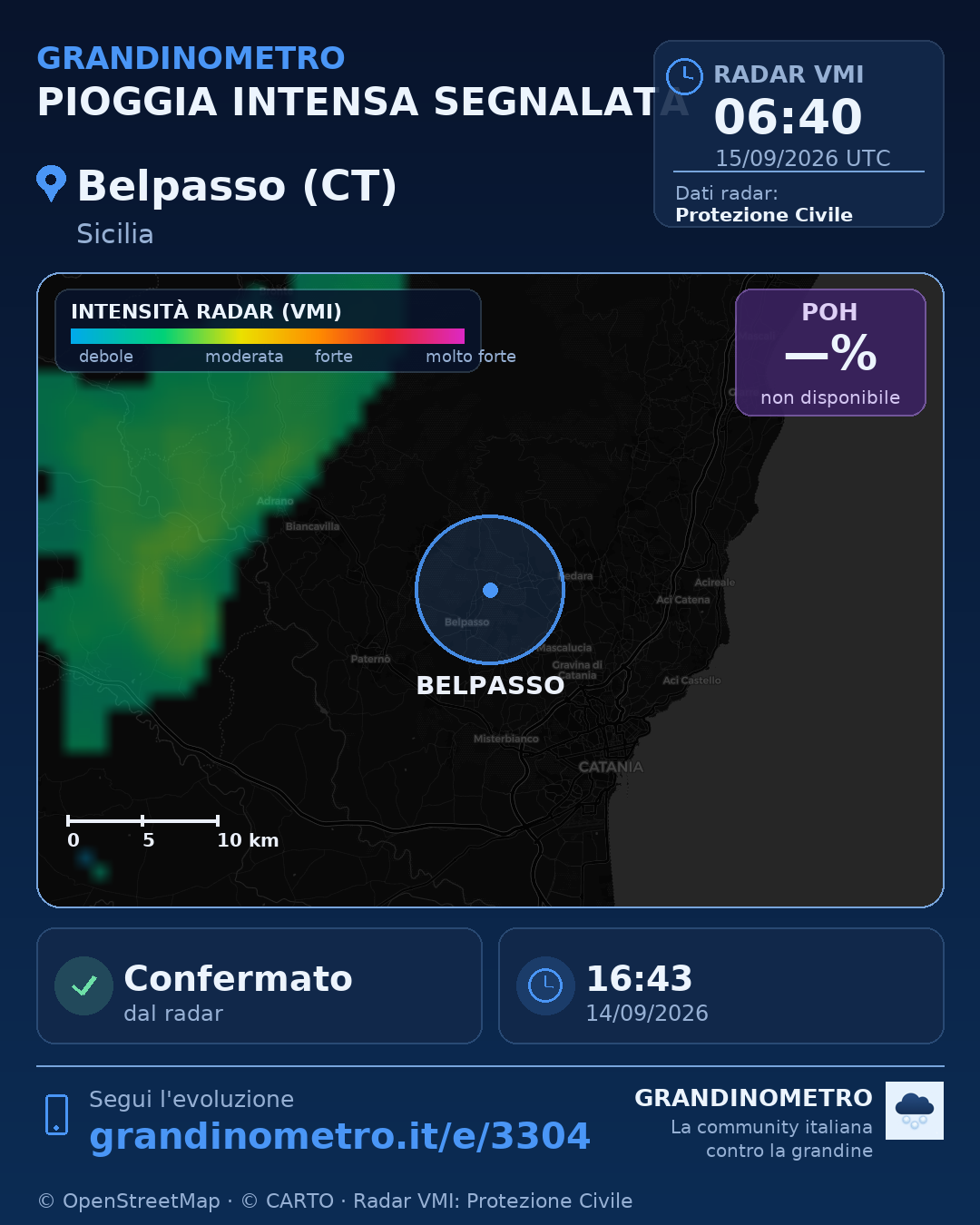 Mappa dell'evento: pioggia intensa a Belpasso (CT)