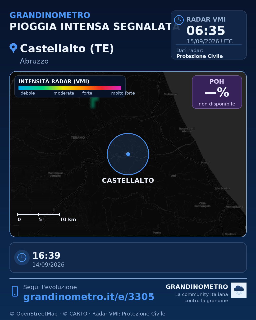 Mappa dell'evento: pioggia intensa a Castellalto (TE)