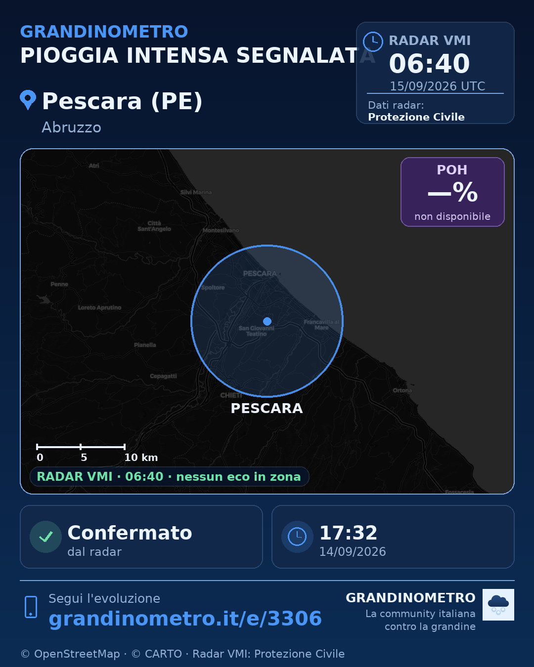 Mappa dell'evento: pioggia intensa a Pescara (PE)